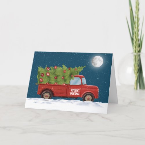 Christmas Red Truck with Tree Holiday Card
