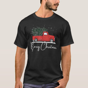 Christmas Red Truck With Tree Merry Christmas Wom T-Shirt