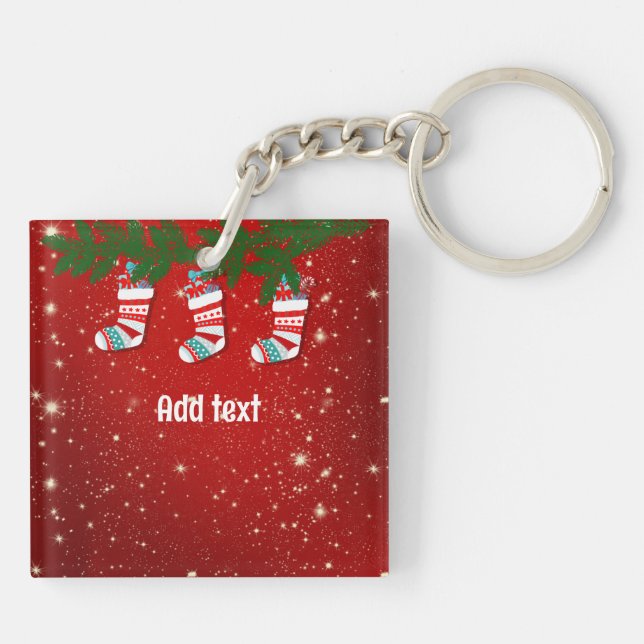 Christmas Red Twinkle template Keychain (Back)