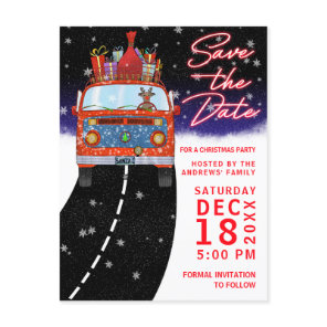 Christmas Red Van Reindeer Presents Snow Save Date Announcement Postcard