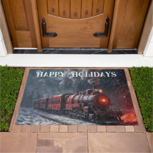 Christmas Red Vintage Snow Train Doormat