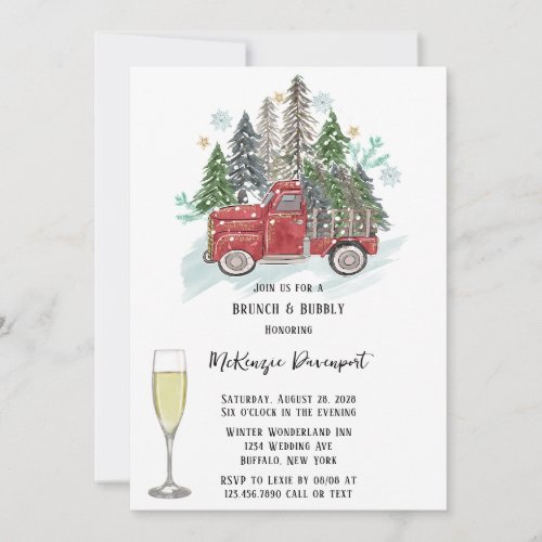 Christmas Red Vintage Truck Brunch  Bubbly Invitation