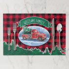 Christmas Red Vintage Truck Buffalo Plaid Add Name