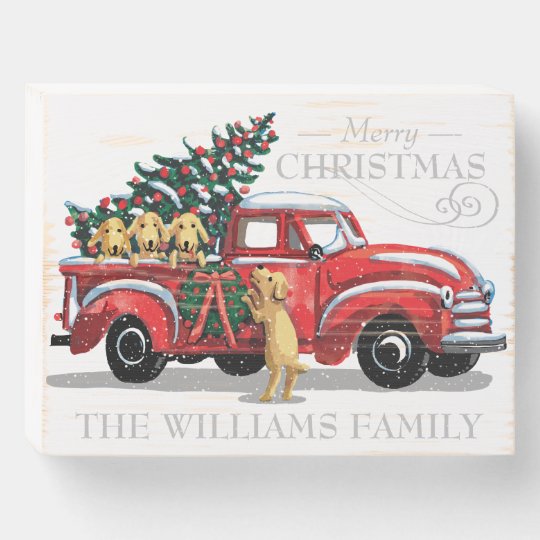 Christmas Red Vintage Truck Dog Family Name Wooden Box Sign Zazzle Com