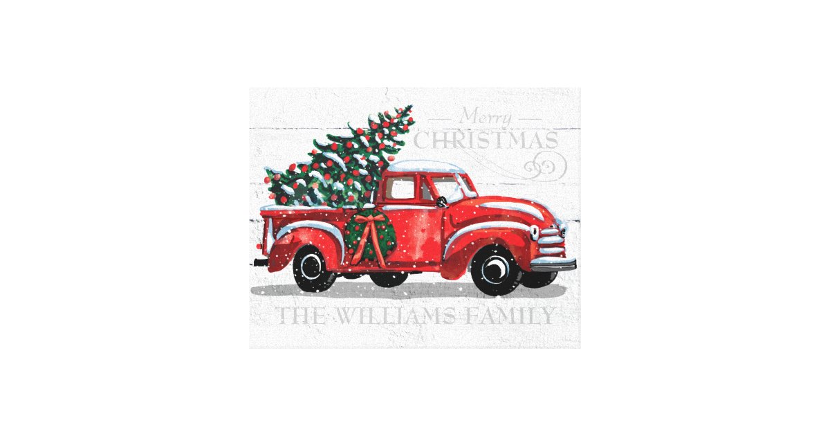 Christmas Old Truck Family Name Premium Canvas