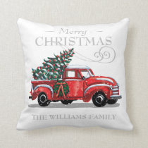 Christmas Red Vintage Truck Family Name Throw Pillow Christmas Red Vintage Truck Family Name Throw Pillow