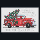 Christmas Red Vintage Truck Family Name Tissue Paper<br><div class="desc">This holiday tissue paper features a vintage red pickup truck carrying a Christmas Tree in the back with a wreath on the side. Above it reads "Merry Christmas" with your family name below for you to personalize. Designed by world renowned artist ©Tim Coffey.</div>