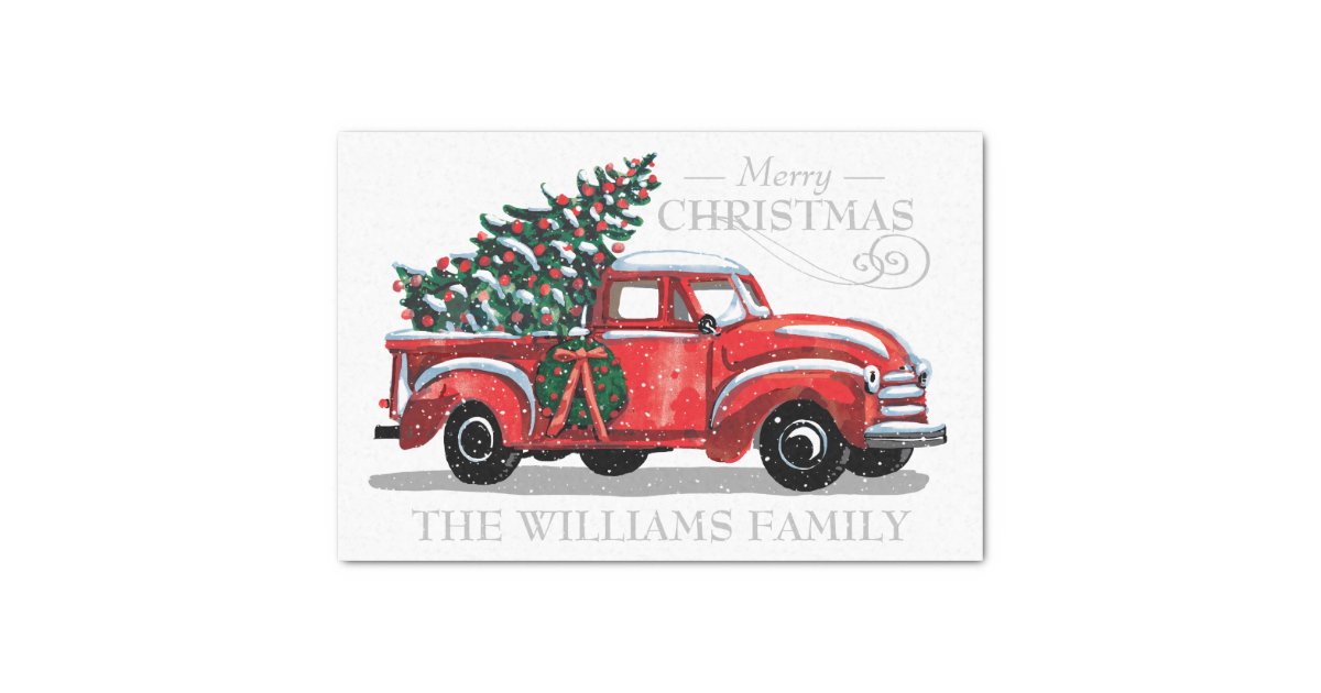 Christmas Red Vintage Truck Family Name Tissue Paper Zazzle Com