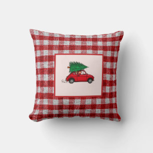 Christmas Red Vintage Truck Throw Pillow