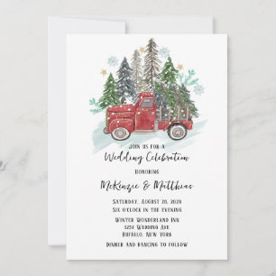 Christmas Red Vintage Truck Wedding Invitation