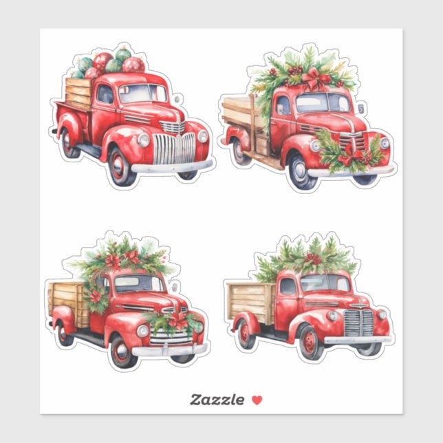 Christmas Red Vintage Trucks Sticker (Sheet)