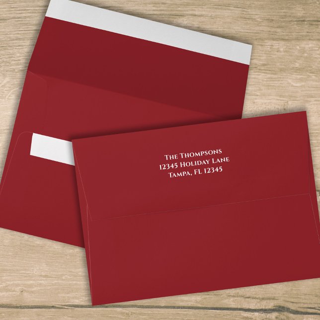 Christmas Red Watercolor Holly Berries Greenery Envelope (Christmas holiday solid red background on both inside and outside. )