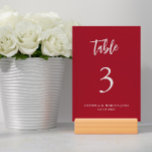 Christmas Red Wedding Table number Card<br><div class="desc">Enhance your holiday wedding tablescape with this elegant Christmas Red Wedding Table Number Card. Featuring a rich, festive red background accented with white or gold typography, this card brings warmth and sophistication to each table setting. Delicate holiday details, like subtle poinsettias, holly leaves, or a touch of gold foil, add...</div>