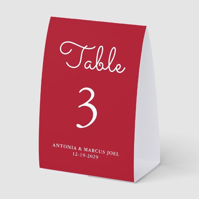 Christmas Red Wedding Table Number Paper Table Tent (Front)