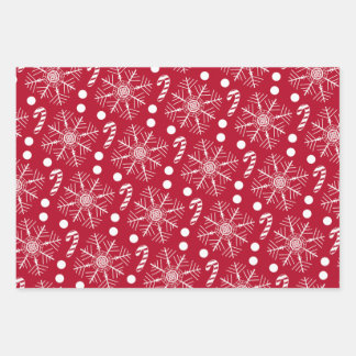 Christmas Red & White 3 Cartoon Classic Patterns Wrapping Paper Sheets