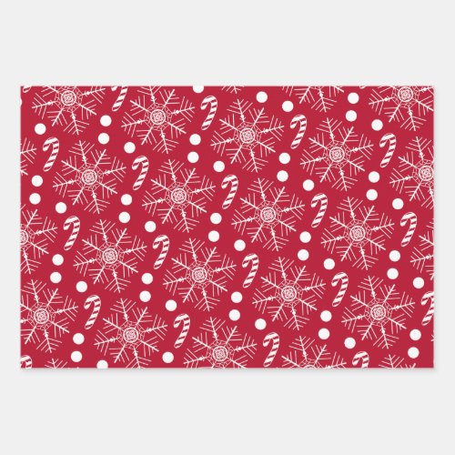 Christmas Red  White 3 Cartoon Classic Patterns Wrapping Paper Sheets