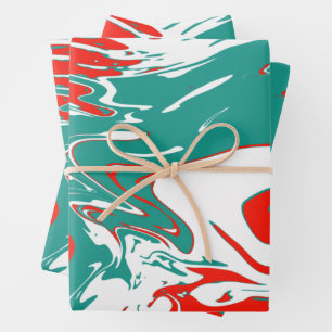 Christmas Red White and Green Marble Design Wrapping Paper Sheets