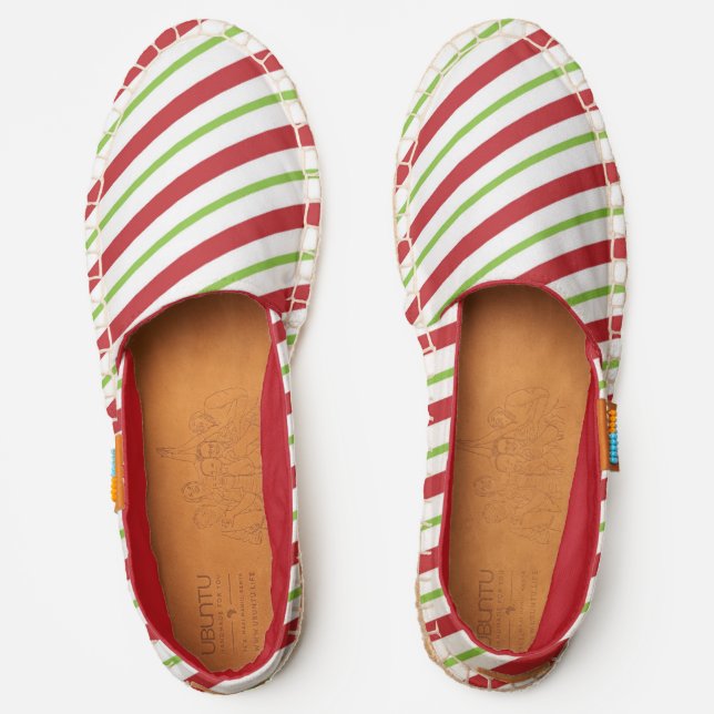 Christmas Red, White and Green Stripes Espadrilles (Front)