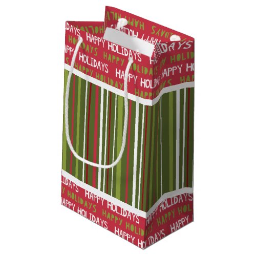 Christmas Red White and Green Stripes  Small Gift Bag