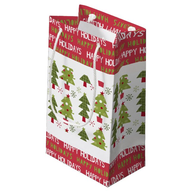 Christmas Red, White and Green Trees and Snowflake Small Gift Bag (Back Angled)