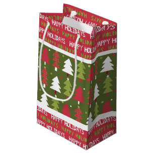 Christmas Red, White and Green Trees Small Gift Bag