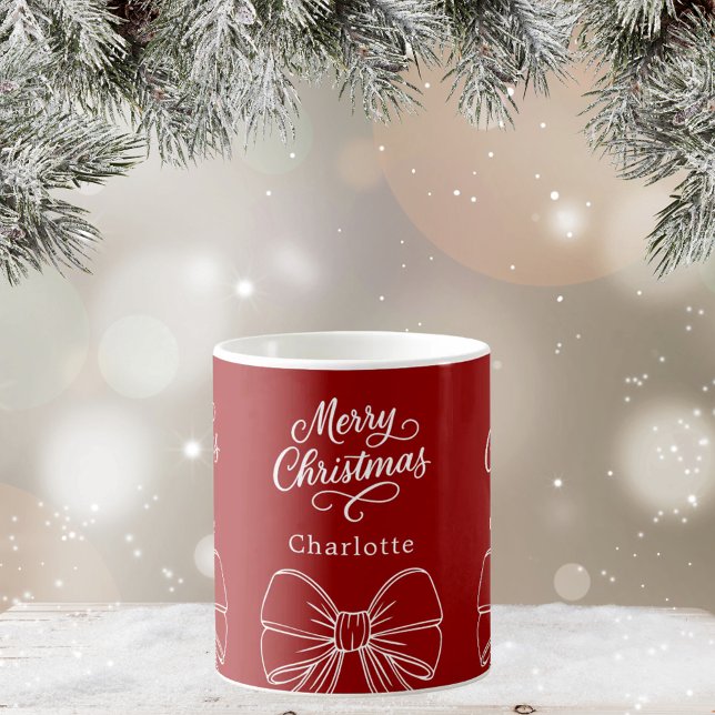 Christmas red white bow script  coffee mug (Creator Uploaded)
