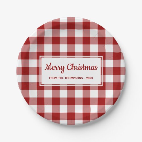 Christmas Red White Buffalo Check With Your Name Paper Plates