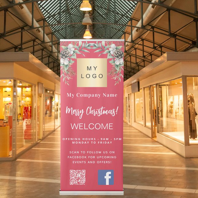 Christmas red white business logo QR Facebook Retractable Banner (Creator Uploaded)