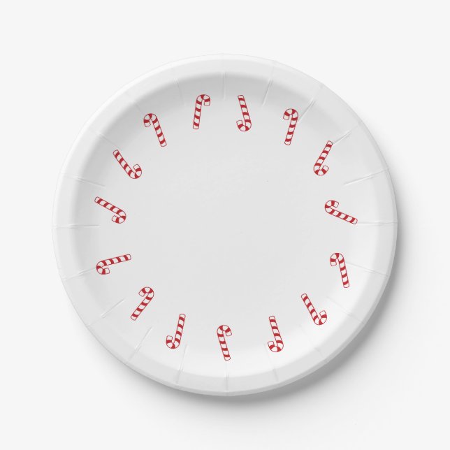 Christmas red white candy cane cute modern paper plates (Front)