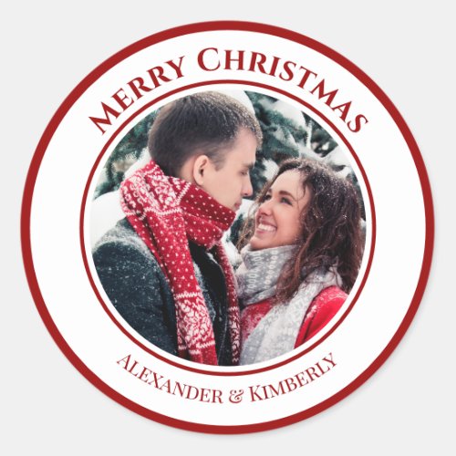 Christmas Red White Circle with Top Bottom Texts Classic Round Sticker
