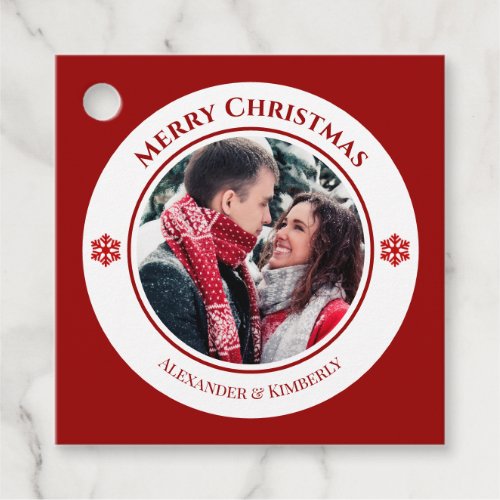 Christmas Red White Circle with Top Bottom Texts Favor Tags