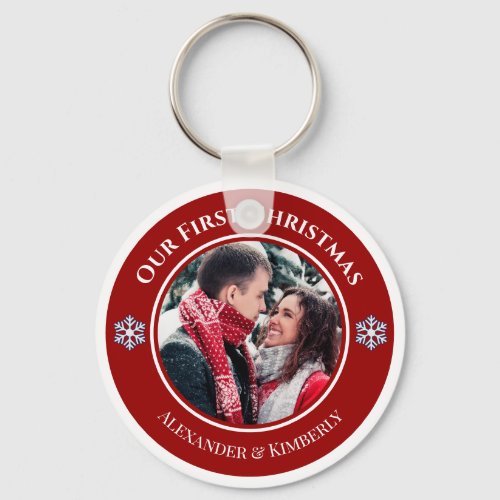 Christmas Red White Circle with Top Bottom Texts Keychain