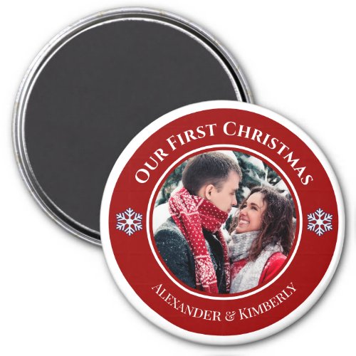 Christmas Red White Circle with Top Bottom Texts Magnet