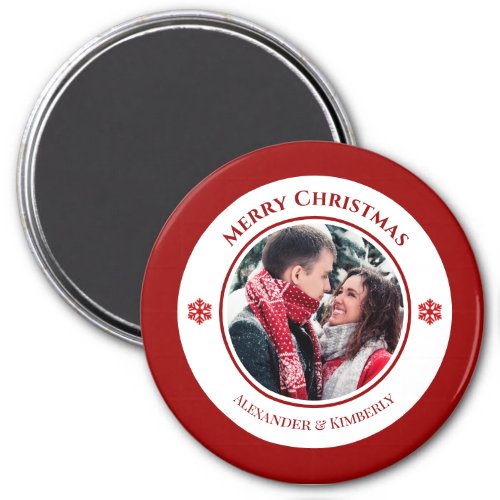 Christmas Red White Circle with Top Bottom Texts Magnet
