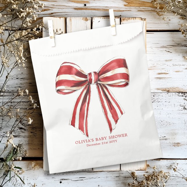 Christmas Red | White Coquette Bow Baby Shower Favor Bag (Creator Uploaded)