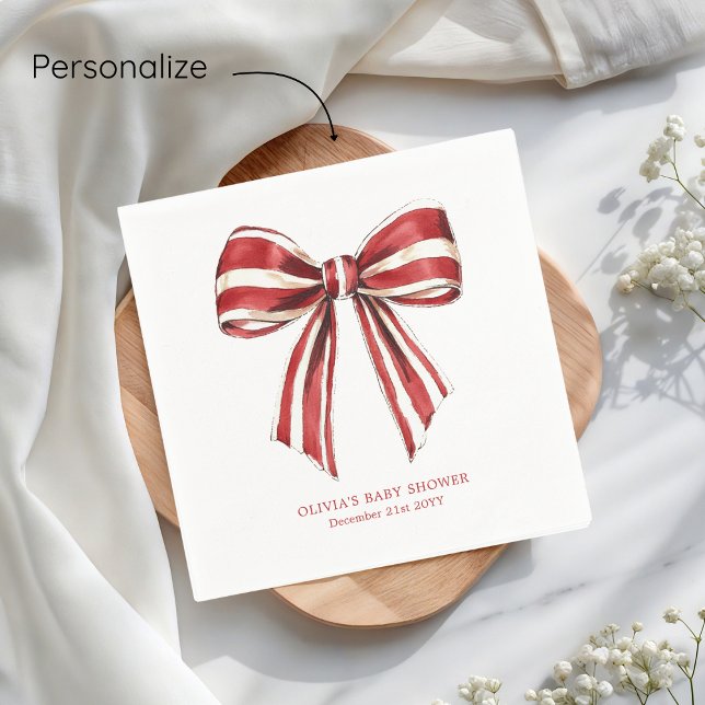 Christmas Red | White Coquette Bow Baby Shower Napkins (Creator Uploaded)