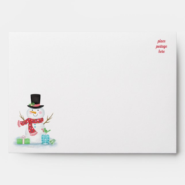 Christmas Red White Cute Snowman Envelope (Front)