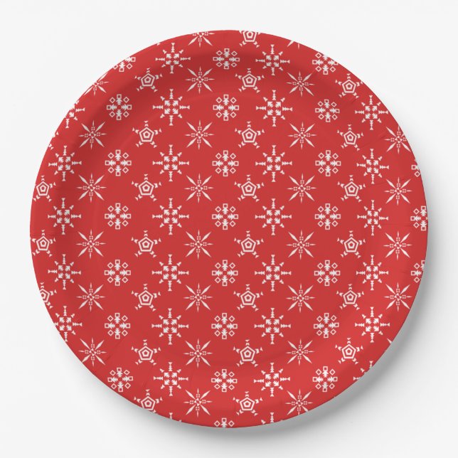 Christmas Red White Elegant Holidays Paper Plates (Front)