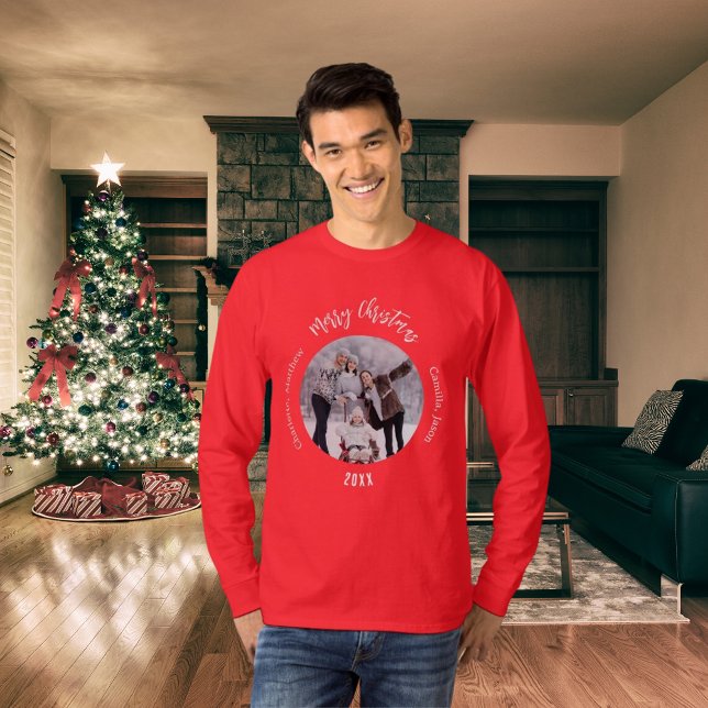 Christmas red white family photo names guys T-Shirt (Creator Uploaded)