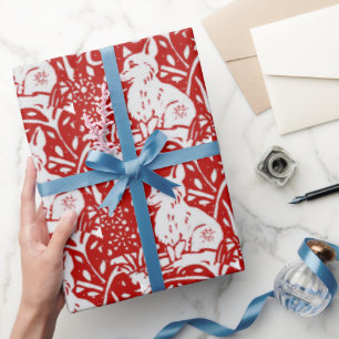 Christmas Red White Fox Snowflake Woodland Winter Wrapping Paper