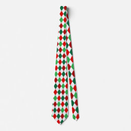 Christmas Red, White Green Diamond Argyle Pattern Neck Tie