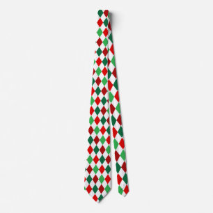 Christmas Red, White Green Diamond Argyle Pattern Neck Tie