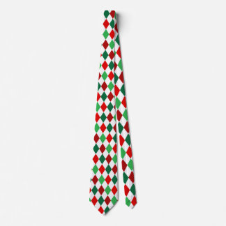 Christmas Red, White Green Diamond Argyle Pattern Neck Tie