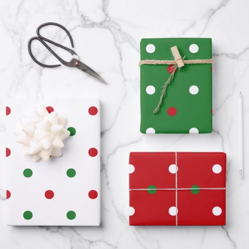 Christmas red white green polka dots pattern  wrapping paper sheets