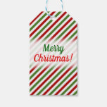 [ Thumbnail: Christmas; Red, White & Green Striped Pattern Gift Tags ]