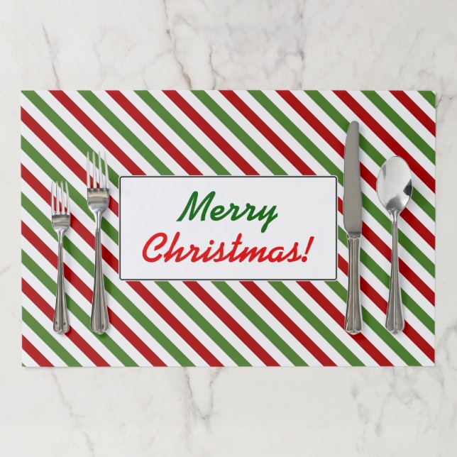 Christmas; Red, White & Green Striped Pattern Paper Placemat (In Situ)
