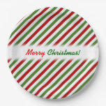 [ Thumbnail: Christmas; Red, White & Green Striped Pattern Paper Plates ]