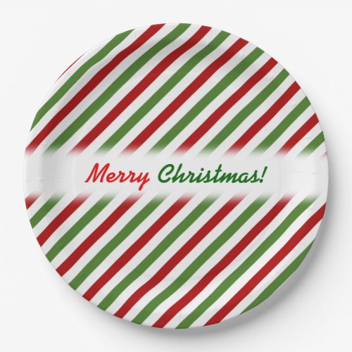 Christmas Red White  Green Striped Pattern Paper Plates