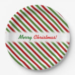[ Thumbnail: Christmas; Red, White & Green Striped Pattern Paper Plates ]