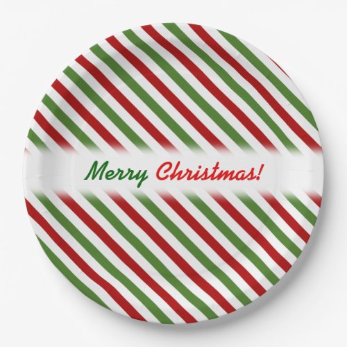 Christmas Red White  Green Striped Pattern Paper Plates